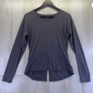 Athleta Womens Slate Gray Slit Tie Knot Back Long Sleeve Shirt